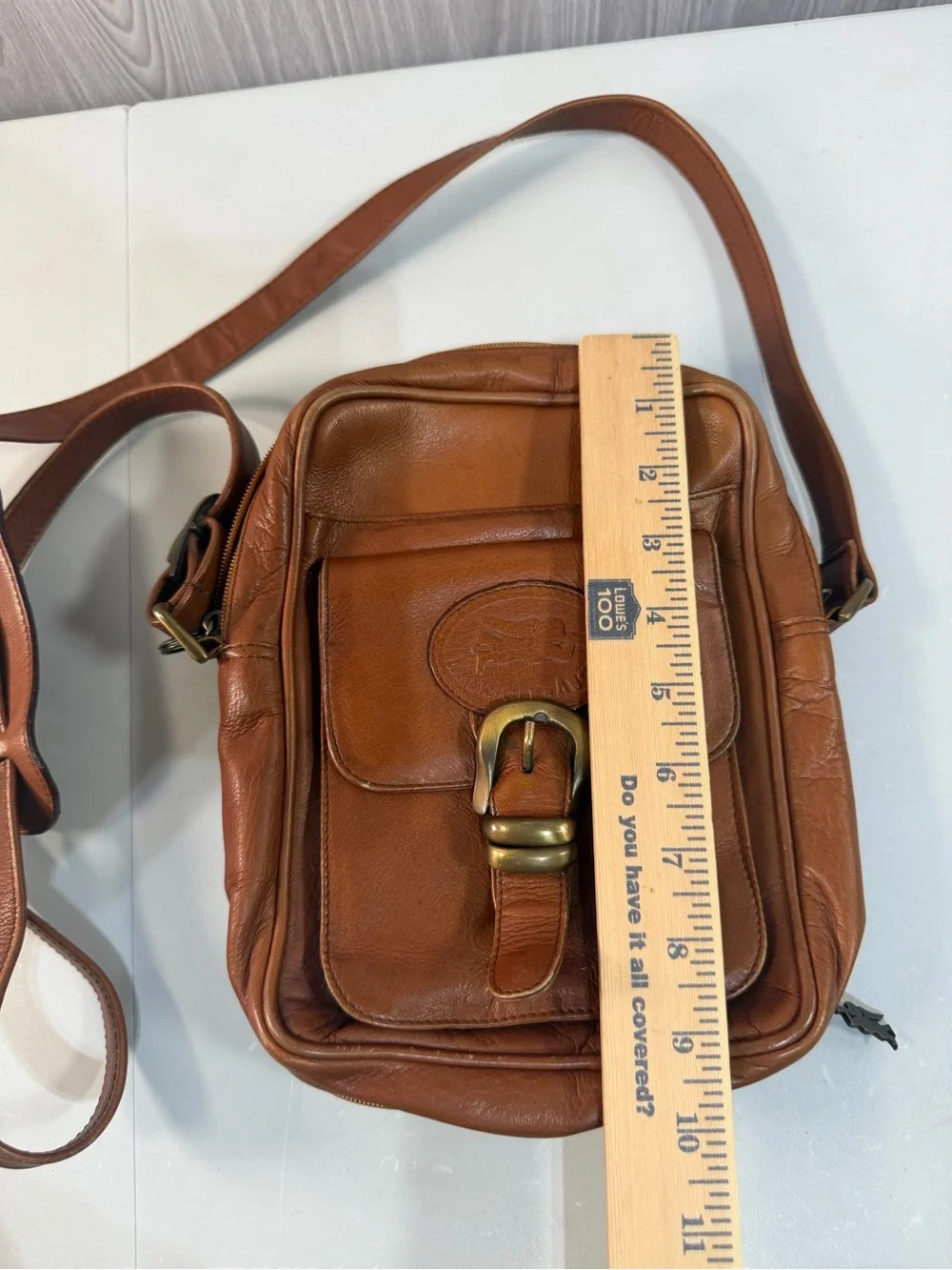 American Angel Leather Crossbody Bag Wallet Purse Cognac Tan Vintage Brass Zip